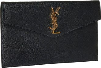 Saint Laurent Womens Envelope Pouch Uptown Grain-Embossed Leather Black Calfskin