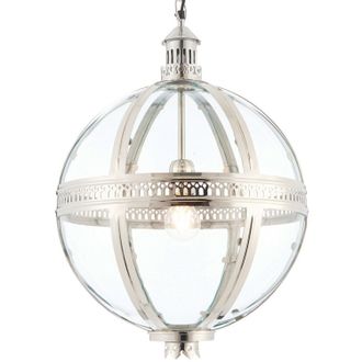 Loops Hanging Ceiling Pendant Light Nickel & Clear Glass Vintage Lamp Bulb Orb Shade in Metallics