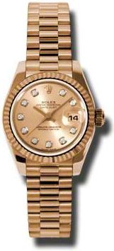 Rolex Lady-Datejust 26 Champagne Dial 18K Rose Gold President Automatic Ladies Watch 179175CDP