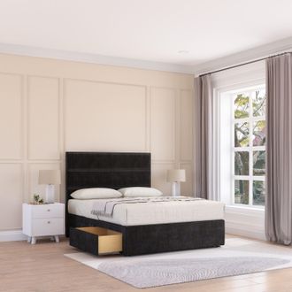 Sloomy Watson Divan Bed Base No Drawers 12 Footboard & 26 Struts Headboard in Black | Size: Small Single
