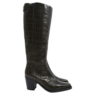 Ganni Ganni Western Knee High Boots in Green Leather