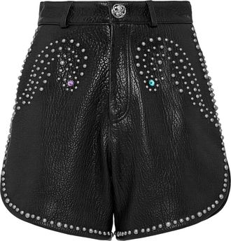 Philipp Plein Vintage Leren Hotpants - Dames - Bermuda - Zwart - M - Leer - Korte Broeken