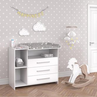 Vicco Cambiador Oskar, Blanco, 113 X 100 Cm Con 3 Cajones Grandes