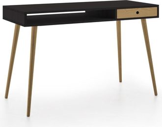 HOGAR 24 Escritorio de madera maciza natural, color negro y encerado