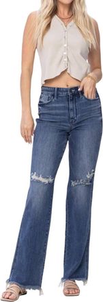 Judy Blue Knee Destroy Straight Jeans In Blue Denim