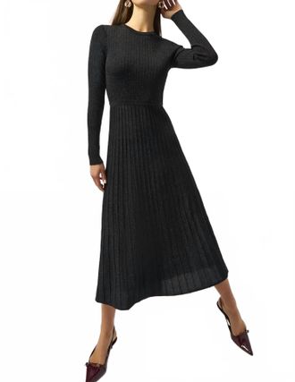 Joseph Ribkoff Crew Neck Long Sleeve Fit And Flare Dress In Black