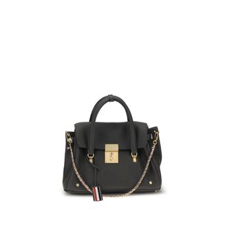 Thom Browne Handbags, female, Black, ONE SIZE, Elegant Leather Handbag with Striped Loop