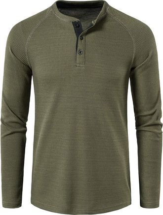 Generic Henley Shirt Men Moisture Tshirt Grandad T Shirt Raglan Long Sleeve Tartan Autumn Shirts Mens Stand Collar Loose Fit Henleys Top Color Block Beach Hol