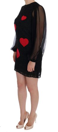 Dolce & Gabbana Womens Black Lace Red Heart Shift Dress Polyamide