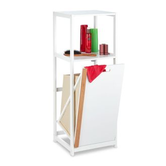 Relaxdays Estanter&iacute;a Cesto Ropa Sucia, Mueble 2 Baldas, Compartimentos Abatibles, Dm Y Bamb&uacute;, 98x36x30cm, Blanco/natural - Relaxdays