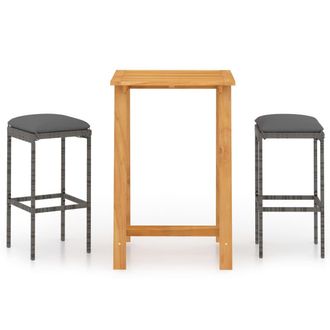 vidaXL Set De Bar Para Jard&iacute;n 3 Piezas Y Cojines Rat&aacute;n Sint&eacute;tico Gris Vidaxl
