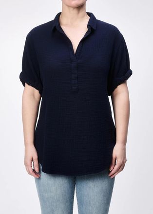 Dear John Denim Tatum Gauze Short Sleeve Top In Navy