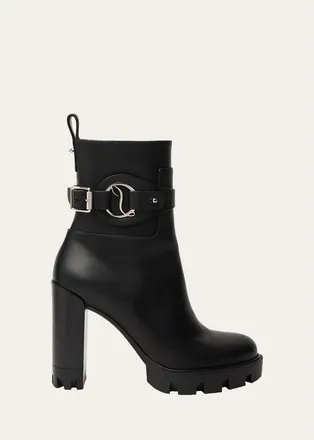 Christian Louboutin 100mm Dianouchett Leather Red Lug Sole Ankle Boots