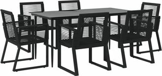 vidaXL 7 Piece Garden Dining Set Black PVC Rattan vidaXL