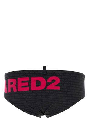 Dsquared2 Mens Printed Stretch Nylon Swimming Brief Black Exterior: Elastane Costumi Da Bagno