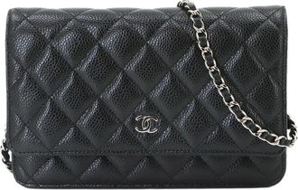 Chanel Black Grained Calfskin Chain/Shoulder Wallet (Pre-Owned)