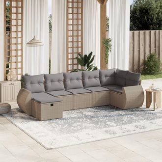 vidaXL Juego De Sof&aacute;s Jard&iacute;n Con Cojines Beige Mezcla 7 Pzas Rat&aacute;n Pe Vidaxl