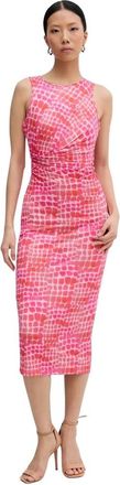 Patrizia Pepe Kleedjes, Dames, Roze, S, Leer, Midi Jurk met Croco Print en Zijvouw