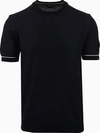 HUGO BOSS Mens Boss Black H NALON KNITTED T-SHIRT DARK BLUE - Navy - Size: 46