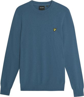 Lyle & Scott Mid Knits Cotton Merino Crew Neck Jumper - Heren - Ronde hals truien - Blauw - L - Katoen - Truien & Vesten