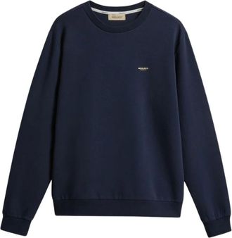 Woolrich Hoodies & sweatvesten, Heren, Blauw, 3Xl, Katoen, Logo Crew Neck Sweater