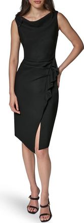 DKNY Ruffle Detail Sheath Midi Dress in Black at Nordstrom, Size 14