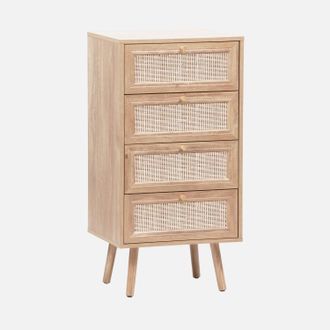 Sweeek C&oacute;moda De 4 Cajones Efecto Madera Y Ca&ntilde;a