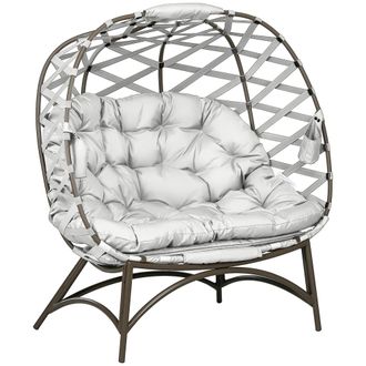 OUTSUNNY 2 Seater Egg Chair Outdoor With Cushion - Cup Pockets - Light Grey | TJ Hughes