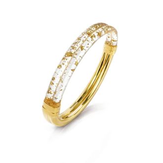 Gold & Honey Womens Ridge Lucite Hinge Bangle In Gold Leaf