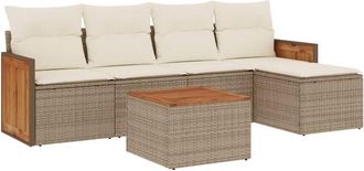 vidaXL Vidaxl - Juego De Sof&aacute;s Jard&iacute;n Con Cojines 6 Pzas Rat&aacute;n Sint&eacute;tico Beige