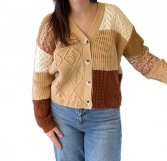Dear John Denim Brenna Colorblock Cable Knit Cardigan In Cream