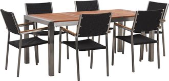 Beliani Conjunto De Comedor De Jard&iacute;n Mesa Con Tablero De Madera De Eucalipto 180 X 90 Cm Y 8 Sillas En Rat&aacute;n Sint&eacute;tico Negro Grosseto