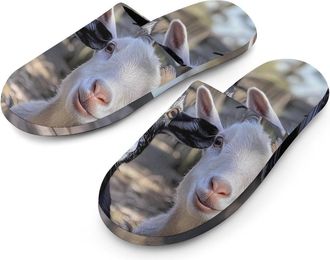 Generic Two Cute Goats Flannel Mens Slip-on Slippers Winter Warm House Shoes with Rubber Sole for Home Hotel