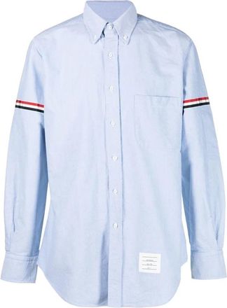 Thom Browne Klassiek overhemd met RWB-armbanden - Heren - Casual Overhemden - Blauw - XL - Katoen - Overhemden