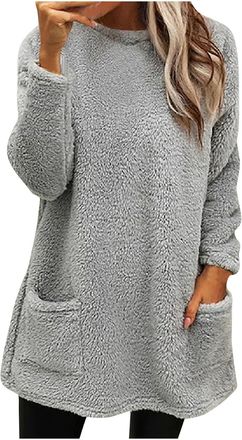 Generic Womens Fleece Tops UK Fall Winter Long Sleeve Crew Neck Pullover Shirts Dressy Casual Solid Color Sherpa Lined Blouse 2025 Comfy Thick Warm Going Out 