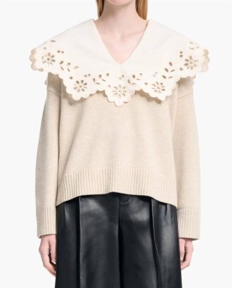 Altuzarra Toro Broderie Anglaise Collar Sweater In Ivory