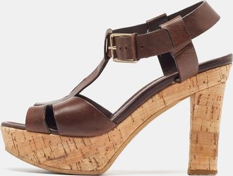 Santoni Brown Leather Ankle Strap Platform Sandals