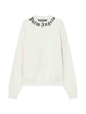 Palm Angels White Neck Logo Regular Cotton Sweatshirt