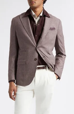 Eleventy Slim Fit Burgundy Microhoundstooth Wool Blend Sport Coat in 18 Burgundy at Nordstrom, Size 52