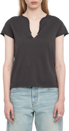 Zadig&Voltaire Tuni Wings Strass Embellished Keyhole Cotton Graphic T-Shirt in Dark Chocolate at Nordstrom, Size Large
