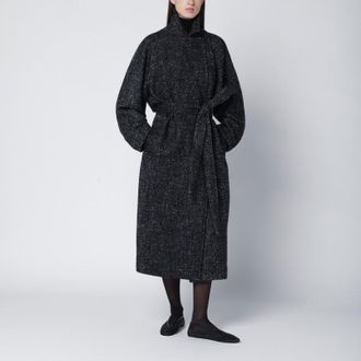 The Row Black wool boucl&eacute; belted coat