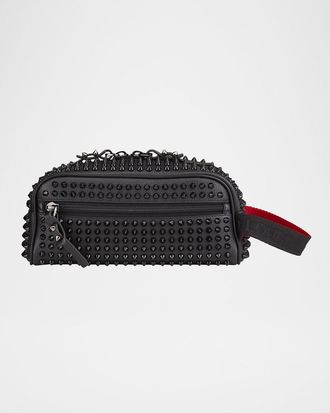 Christian Louboutin Men & apos;s Blaster Spiked Leather Travel Toiletry Bag
