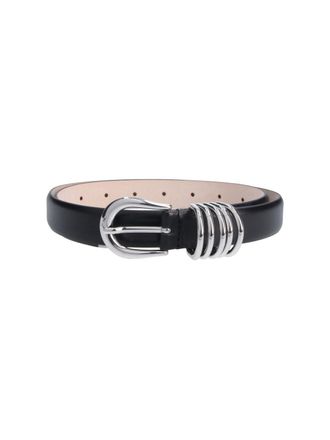 D&eacute;hanche Black Hollyhock Silver Buckle Leather Belt