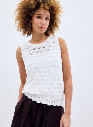 Contemporaine Womens Scalloped trim openwork pure cotton sweater vest