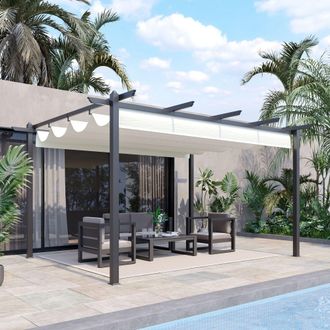 OUTSUNNY 4 x 3(m) Aluminium Pergola Gazebo Garden Shelter w/ Retractable Roof in Cream