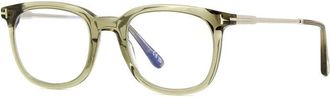Tom Ford Eyeglasses Square Full Rim, Shiny Dark Green Frame And Clear Blue Light Block Lens Ft5904-B096