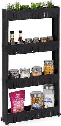 OEM Estanter&iacute;a De Cocina Con Ruedas, 4 Niveles, Almacenamiento Estrecho, 101 X 12,5 X 54 Cm (alto X Ancho X Profundidad), Pl&aacute;stico, Color Negro