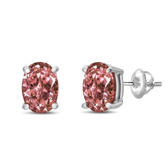 House of Brilliance 14K White Gold Lab Grown Pink Oval 4 Prong Set Classic Diamond Solitaire Stud Earrings