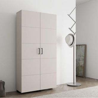 Dmora Zapatero Bled, Mueble Portazapatos 15 Estantes, 2 Puertas, Doble Capacidad, Apertura Con Ruedas, 92x33x185h Cm Blanco Crema