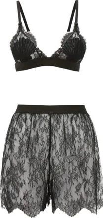 Gucci Black Floral Lace Shell Bra and High Rise Briefs Size 39